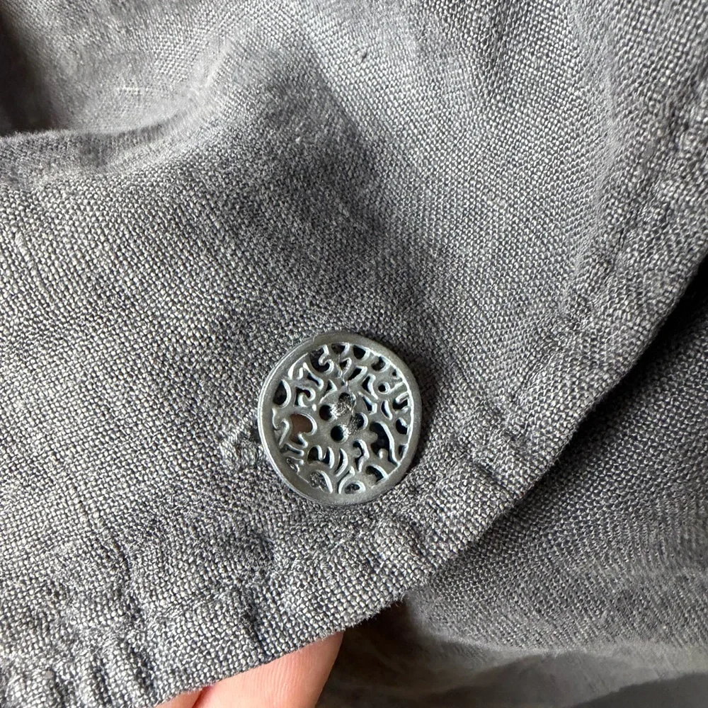 Fenini Gray Linen Button-Front Jacket / Blazer – Made in USA in Charcoal Size L - Picture 4 of 8